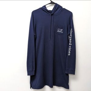 Vineyard Vines Navy Whale Spell Out Logo Long Sleeve Hoodie Tee Beach CoverUp